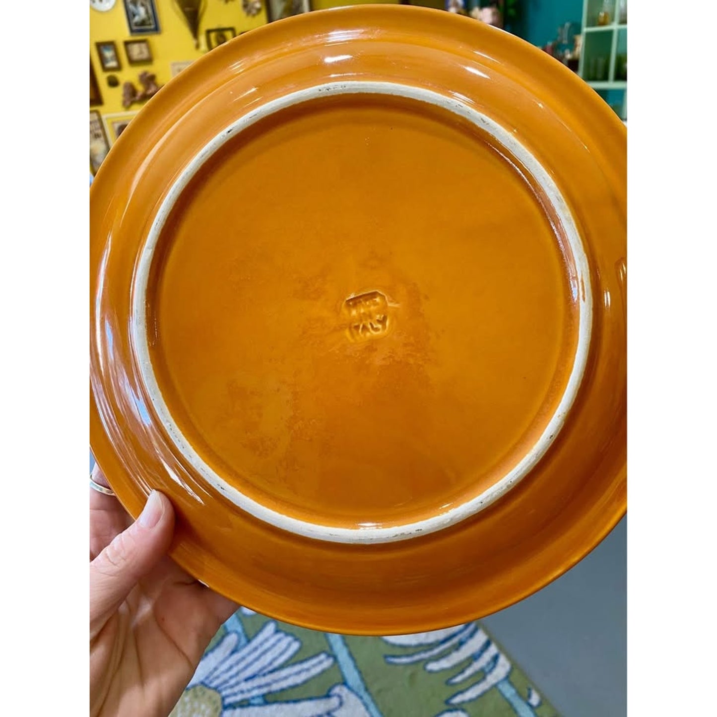 Set 2 Vintage Orange Ceramic Fondue Separated Plates. Italy