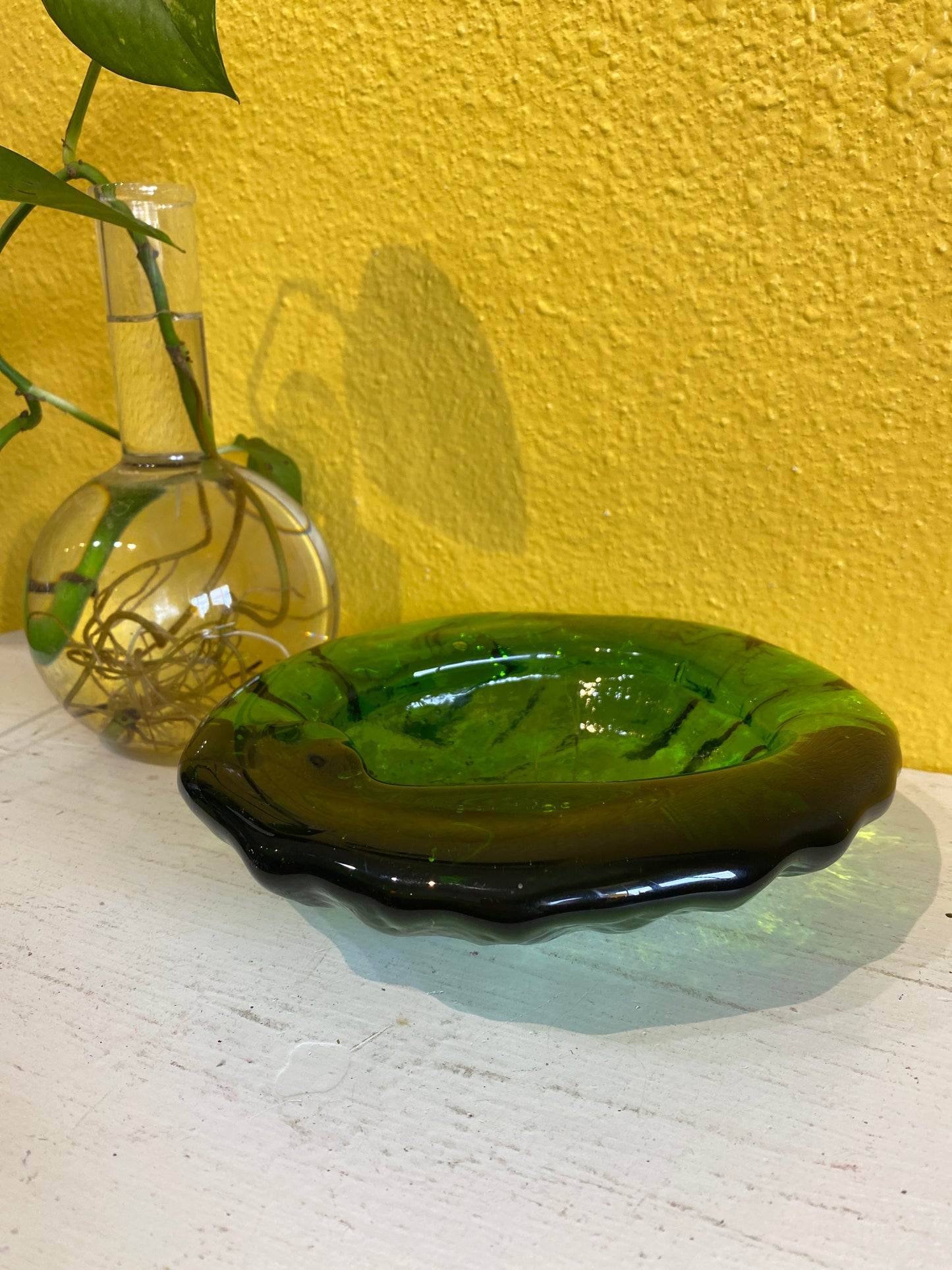 Blenko Green Glass Ashtray Freeform Catch All Dish