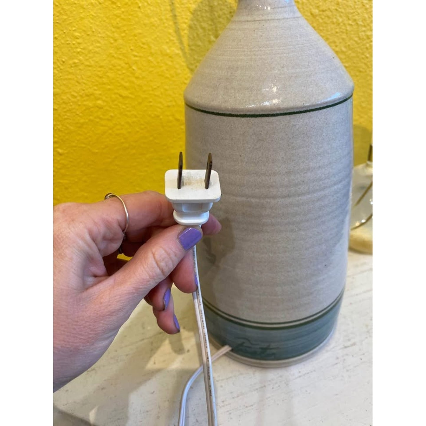 Beautiful Handmade Pottery Table Lamp with Floral Detail Lavender Flowers