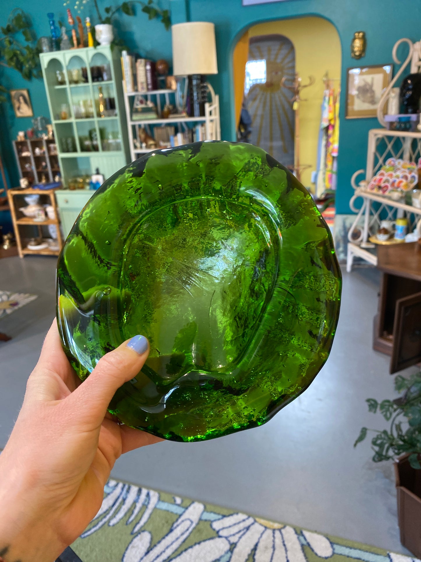 Blenko Green Glass Ashtray Freeform Catch All Dish