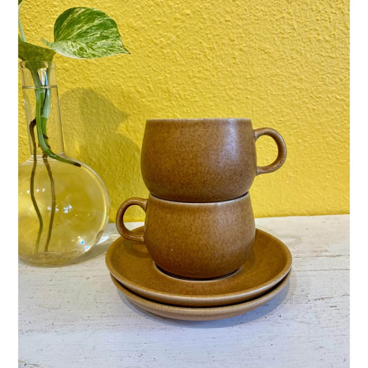 Vintage Denby Stoneware Tea Cups and Saucers. Set of 2