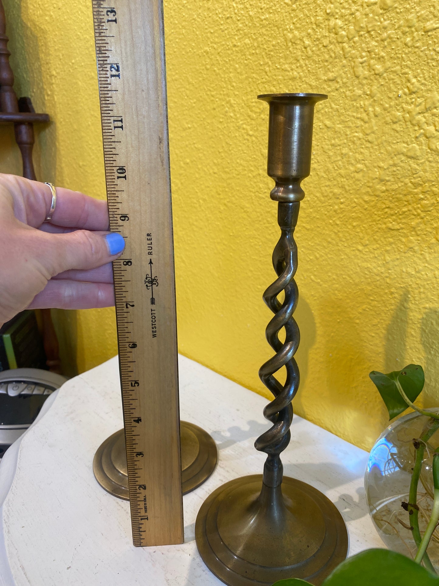 Barley Twist Brass Candlestick Holders. Pair 11.5”