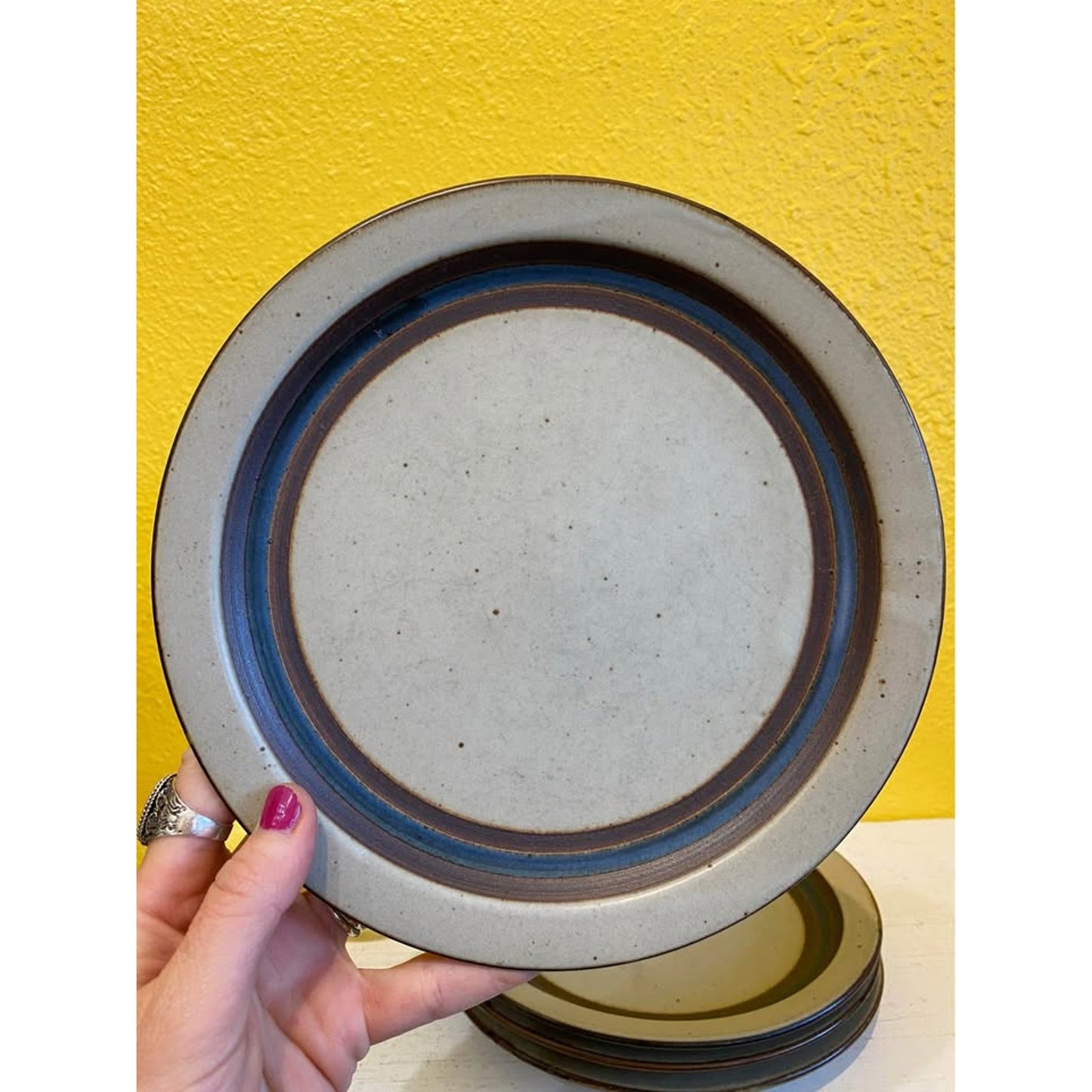 Otagiri Stoneware Salad Plates. Set of 4. Horizon Pattern. Vintage 70s