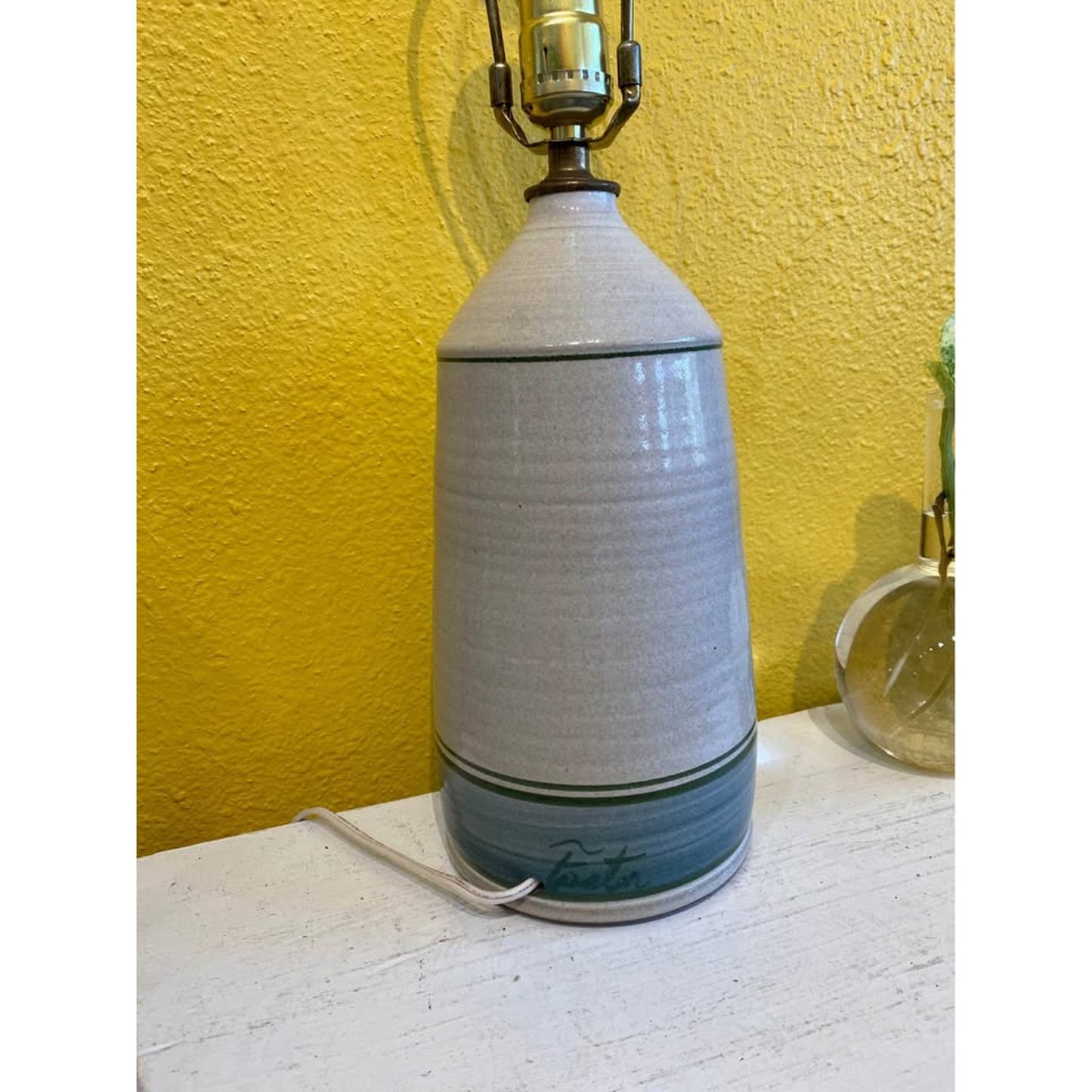 Beautiful Handmade Pottery Table Lamp with Floral Detail Lavender Flowers