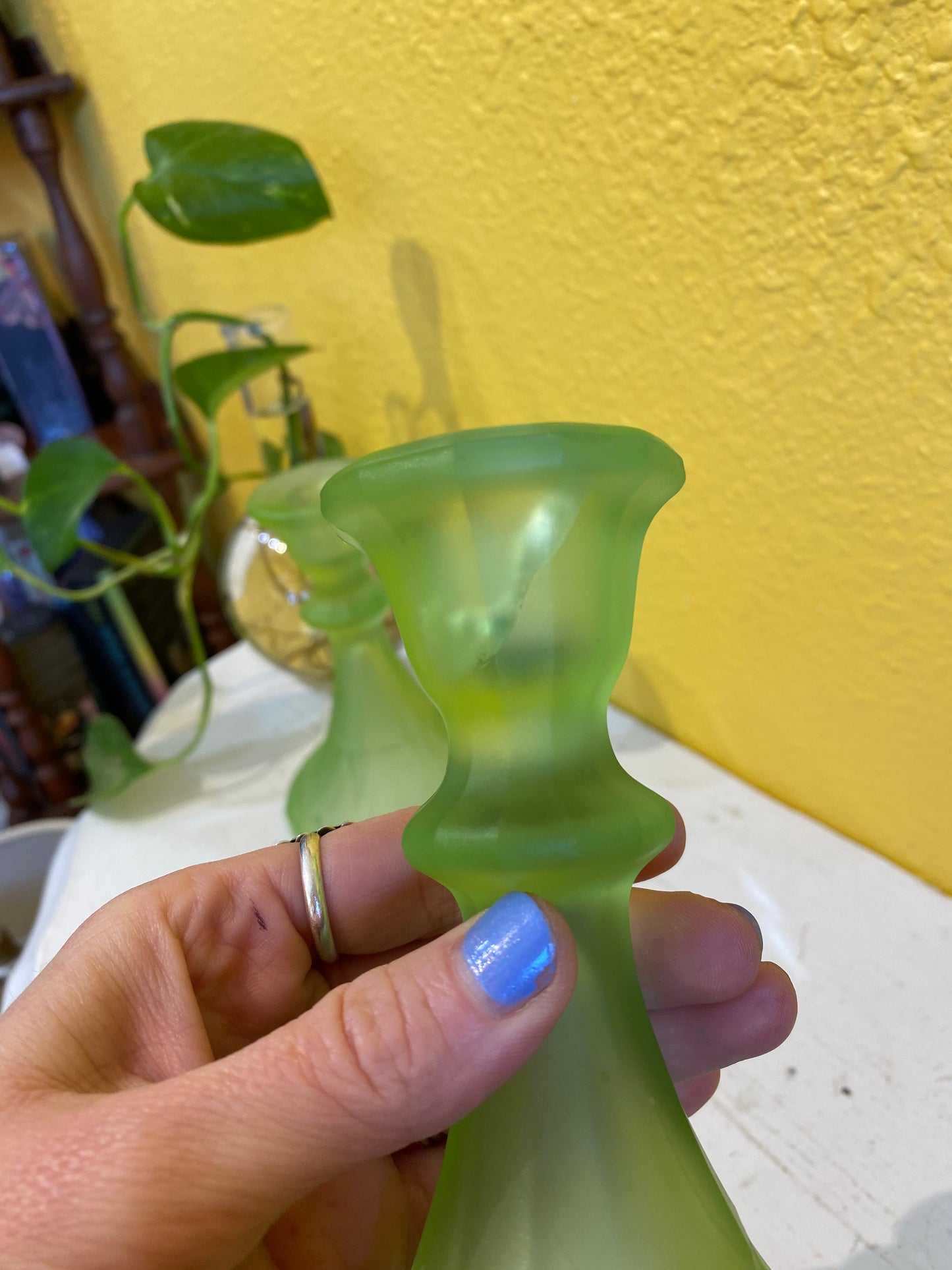 Art Deco Frosted Uranium Candlestick Holders 1930s