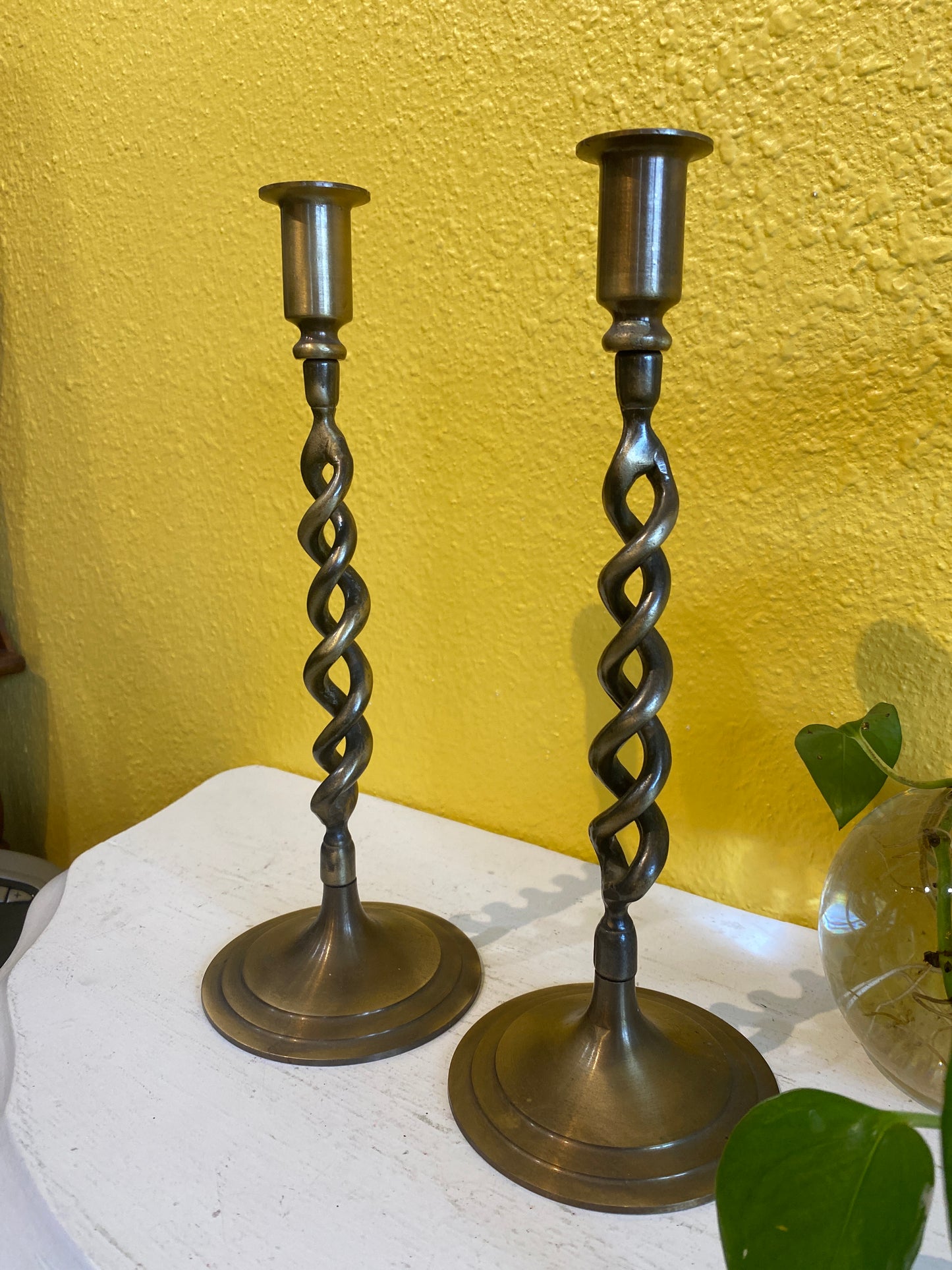 Barley Twist Brass Candlestick Holders. Pair 11.5”