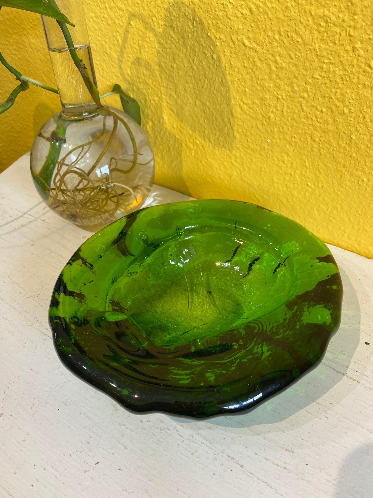 Blenko Green Glass Ashtray Freeform Catch All Dish