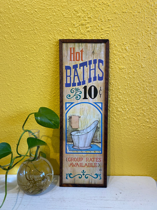 Hot Baths Wall Decor. Wooden Frame. Vintage