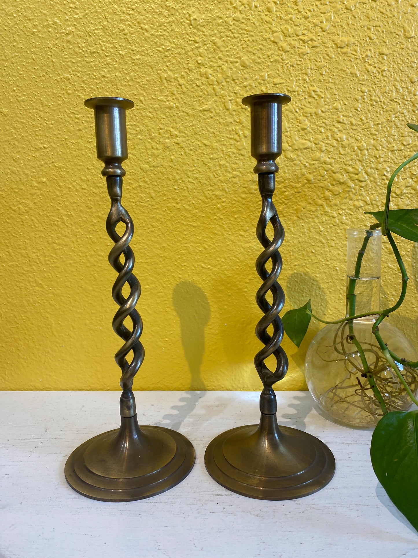 Barley Twist Brass Candlestick Holders. Pair 11.5”