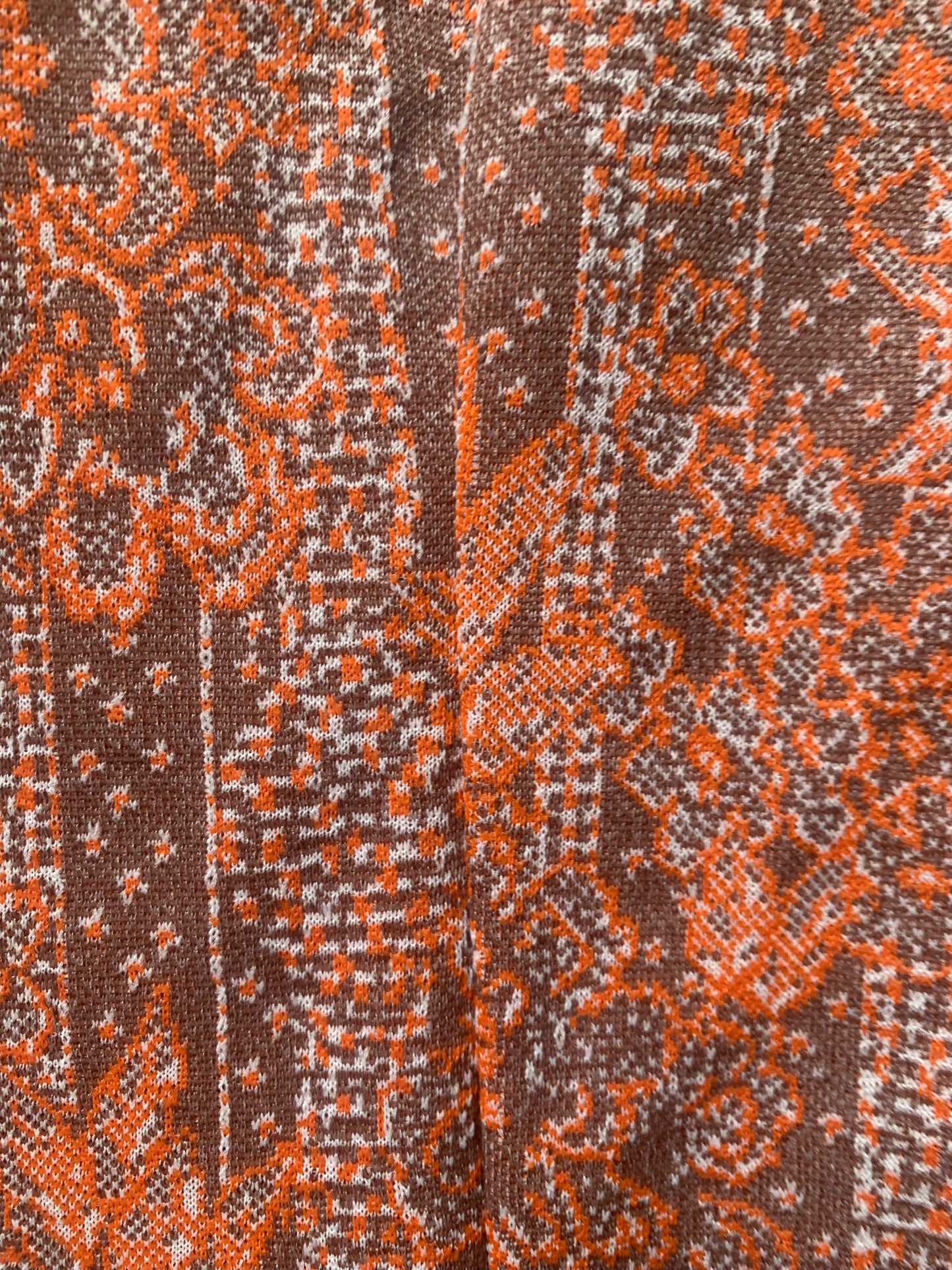 Vintage Handmade Orange Taupe Floral Pattern Short Sleeve Dress