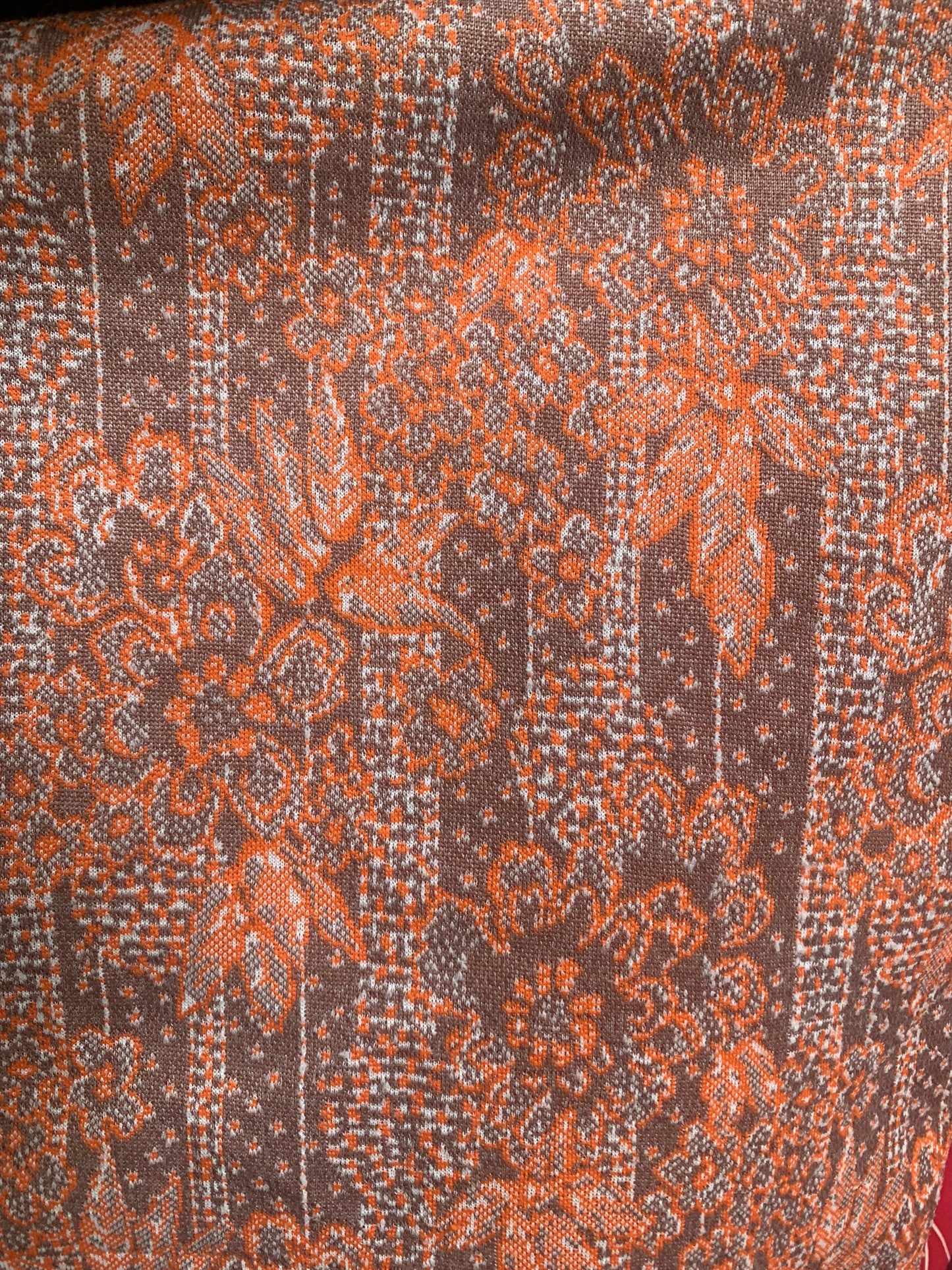 Vintage Handmade Orange Taupe Floral Pattern Short Sleeve Dress