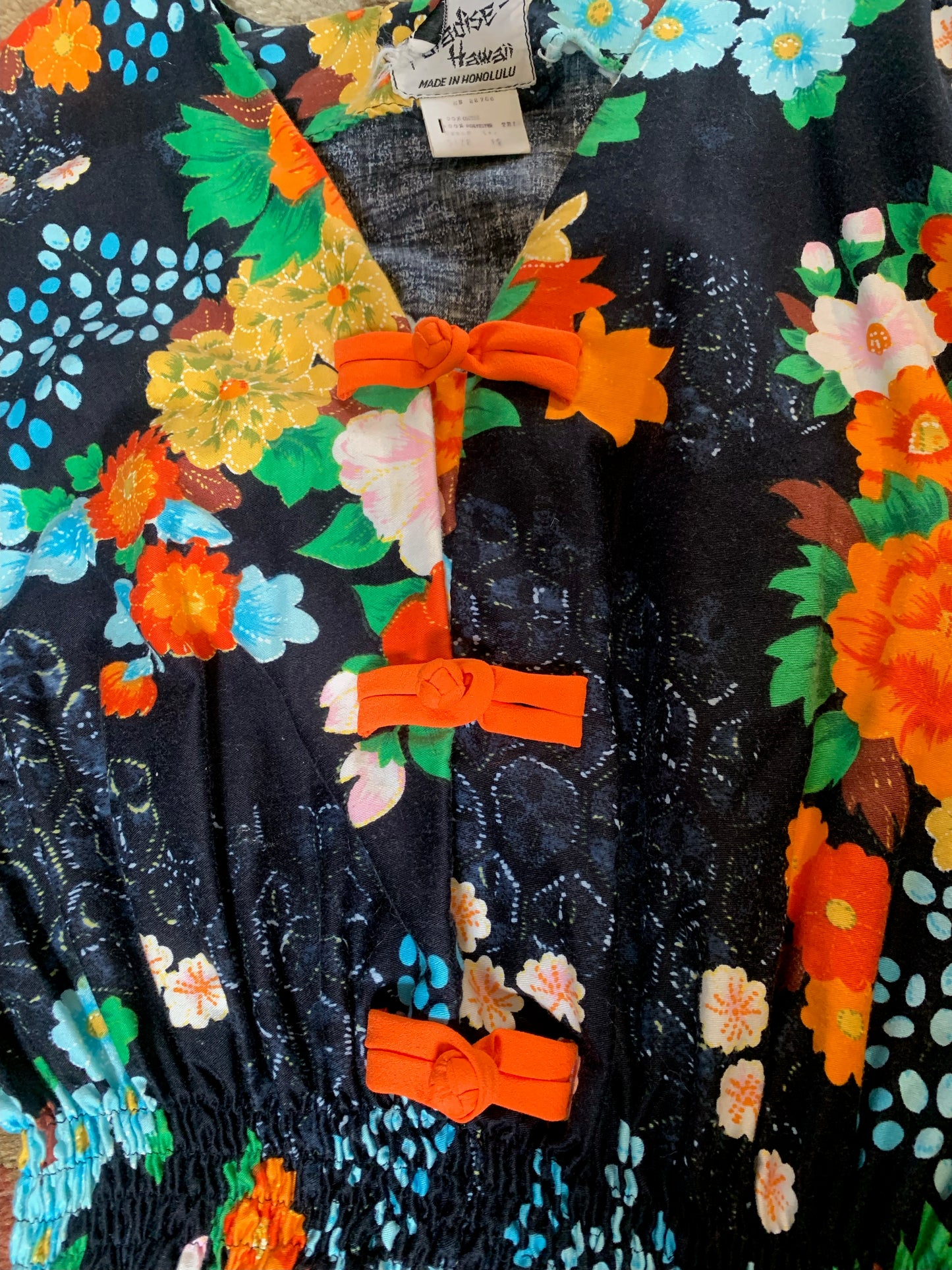 Vintage Paradise Hawaii Orange Floral Kimono Dress