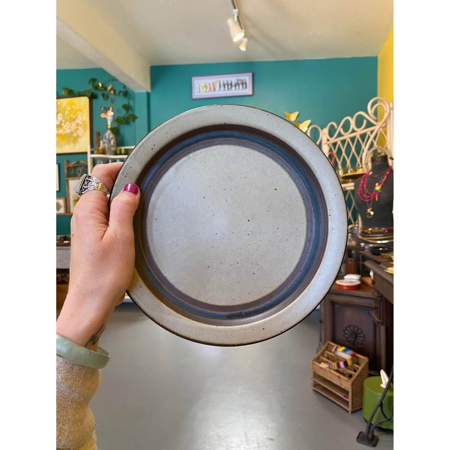 Otagiri Stoneware Salad Plates. Set of 4. Horizon Pattern. Vintage 70s