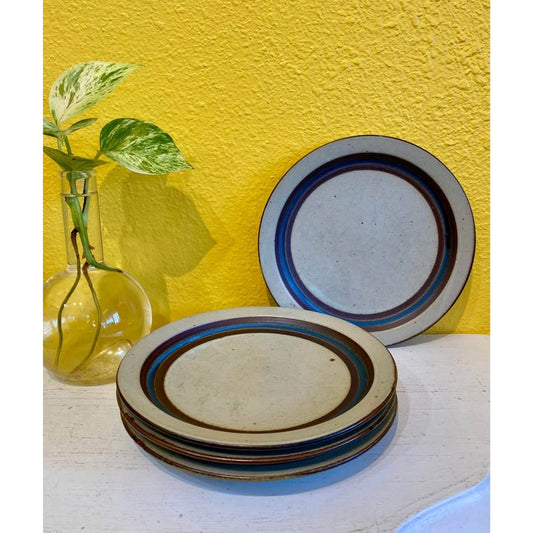 Otagiri Stoneware Salad Plates. Set of 4. Horizon Pattern. Vintage 70s