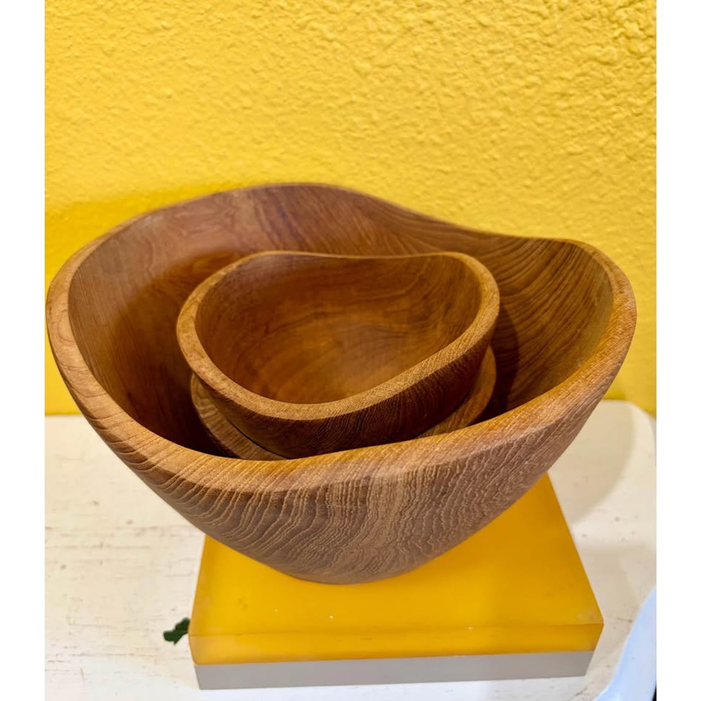 Wooden Teak Salad Serving Bowl with 2 Small Bowls Set