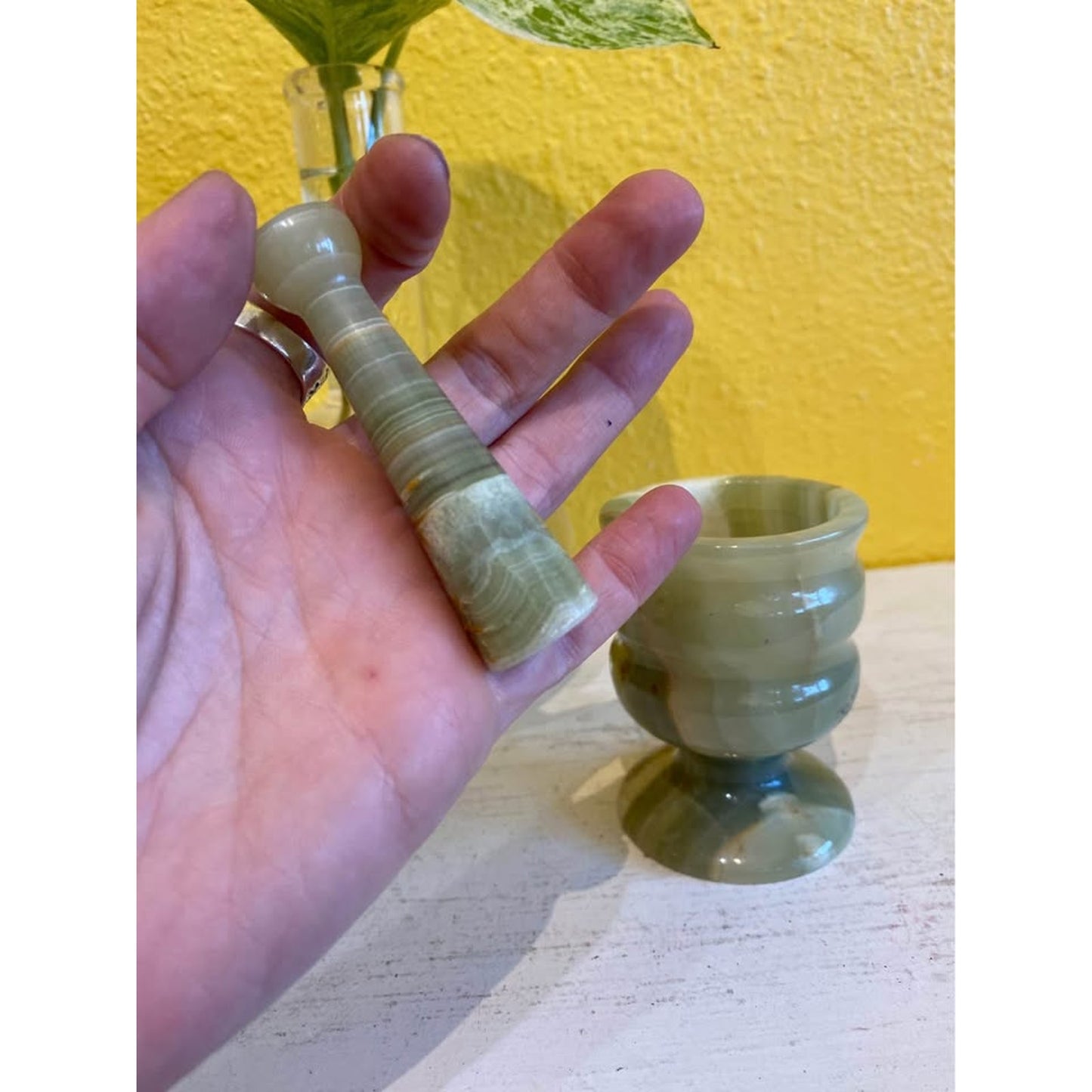 Mini green agate mortar and pestle. So cute!