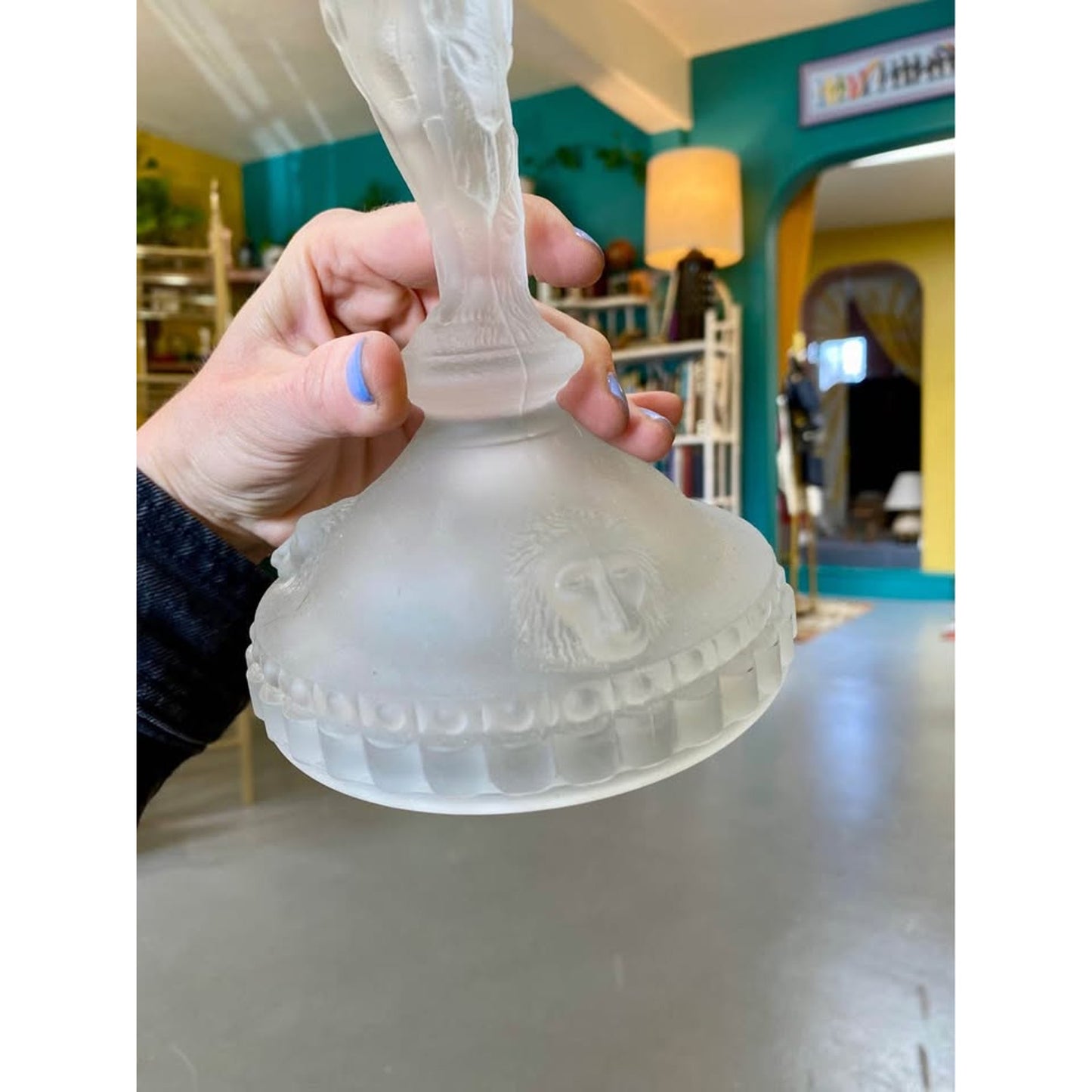 Frosted Glass Tall Huntress Candlestick Holders. Set of 2