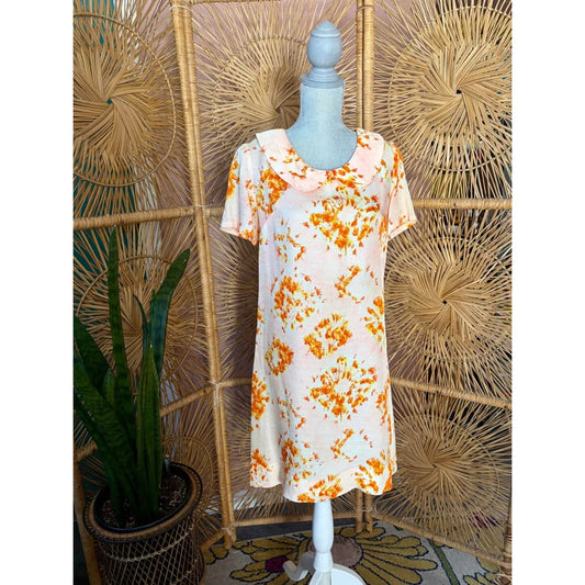 Vintage collared Pink and Orange ‘tie dye’ Shift dress S-M