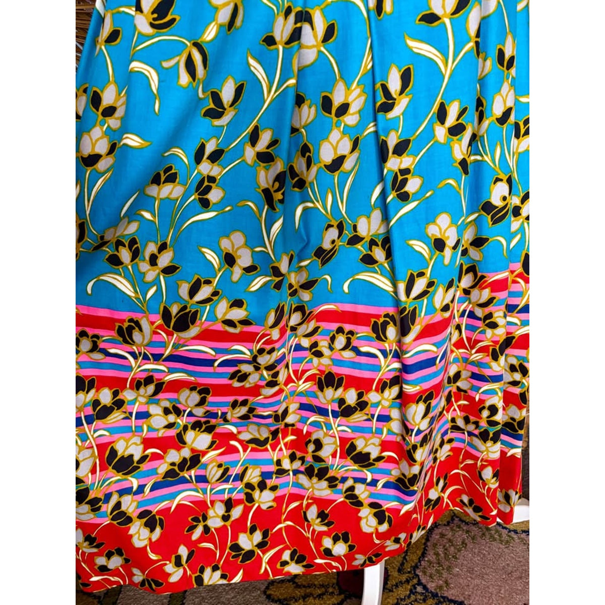 1970s Vibrant Multi Color Sleeveless Maxi Dress. Hawaiian Florals XS
