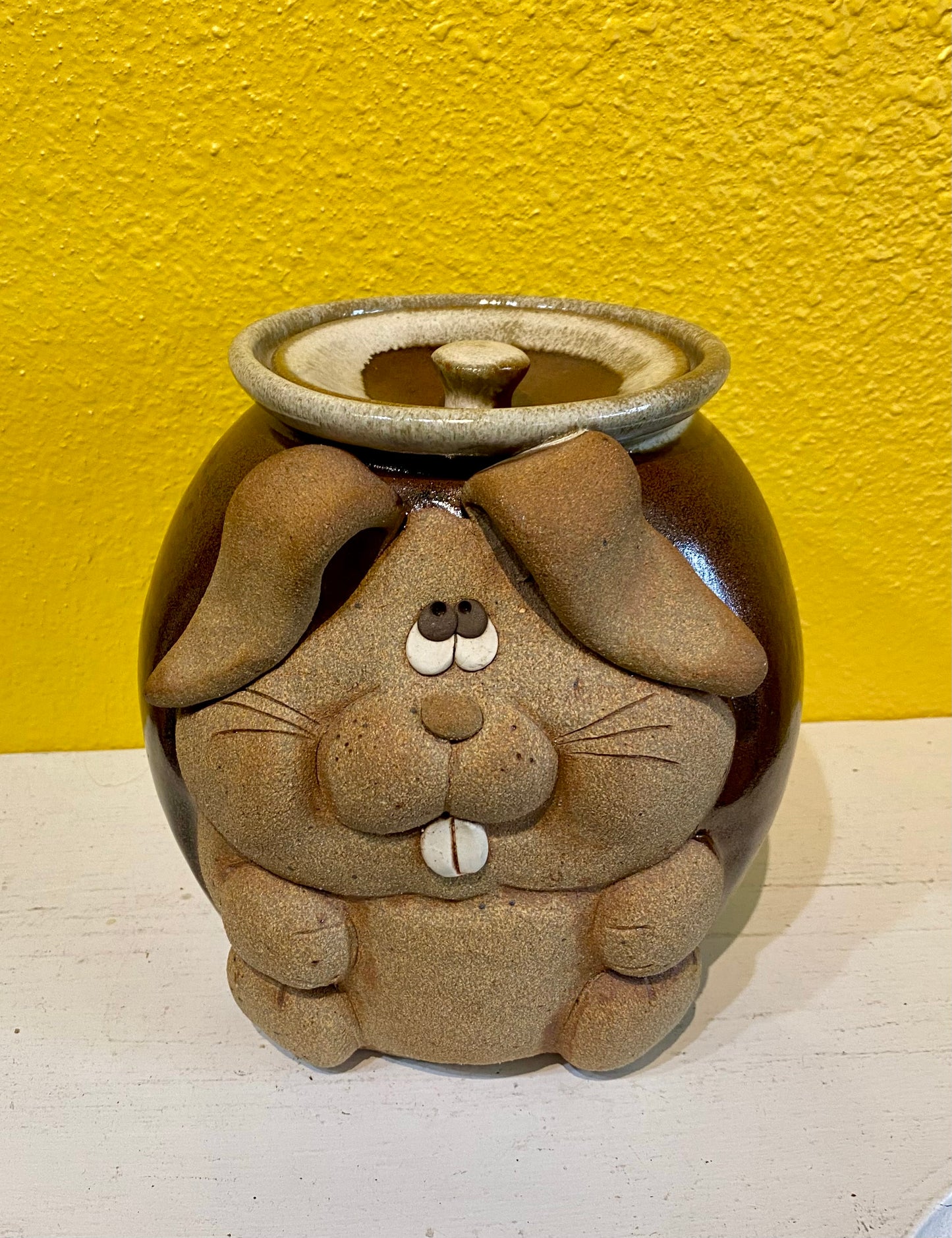 Vintage Ceramic Stoneware Anthropomorphic Bunny Rabbit Cookie Jar