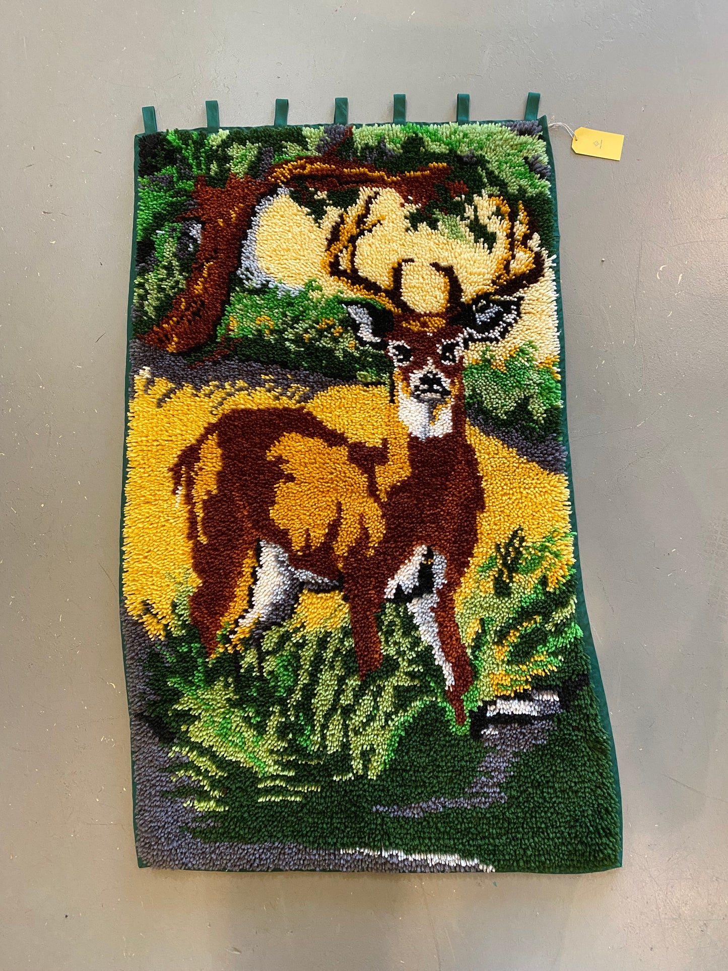 Vintage Deer or Buck Latch Hook Rug or Tapestry. Large!