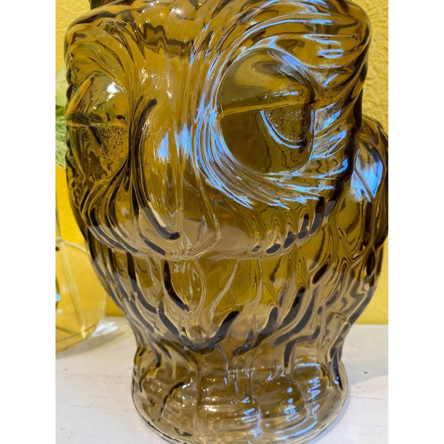 Vintage Libbey Smoke Glass Large Owl Cookie Jar with Lid