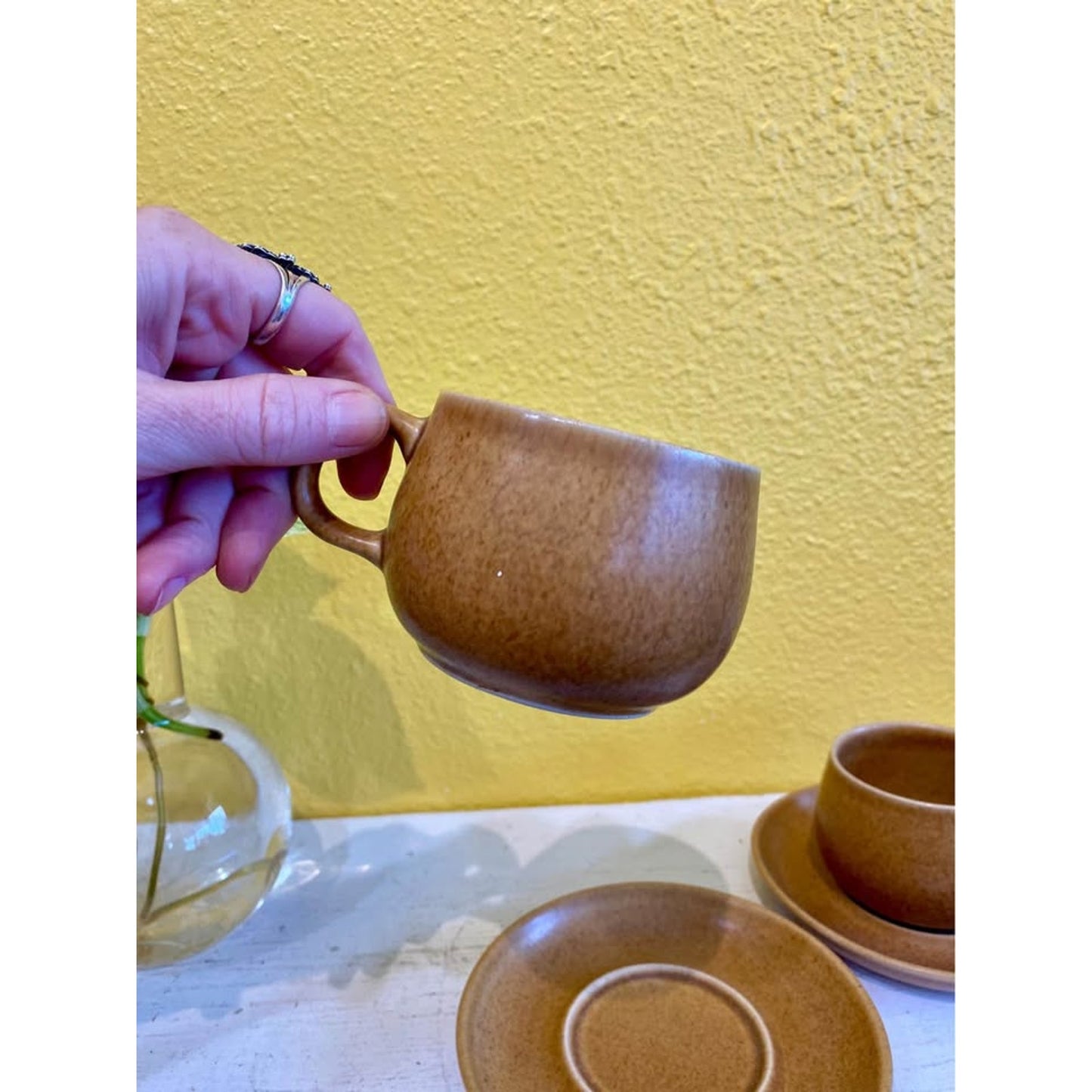 Vintage Denby Stoneware Tea Cups and Saucers. Set of 2