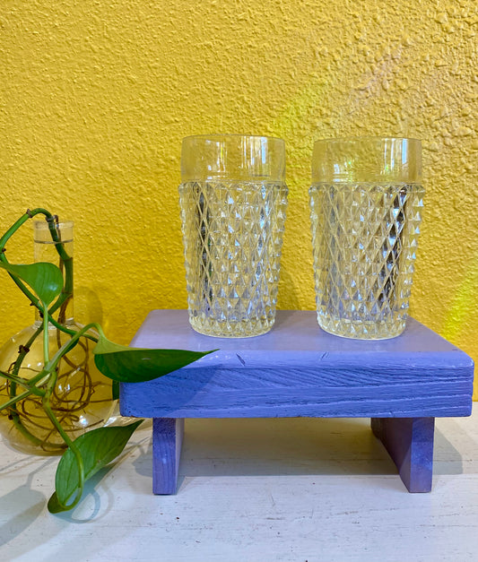 Vintage Clear Glass Diamond Point Drinking Tumblers