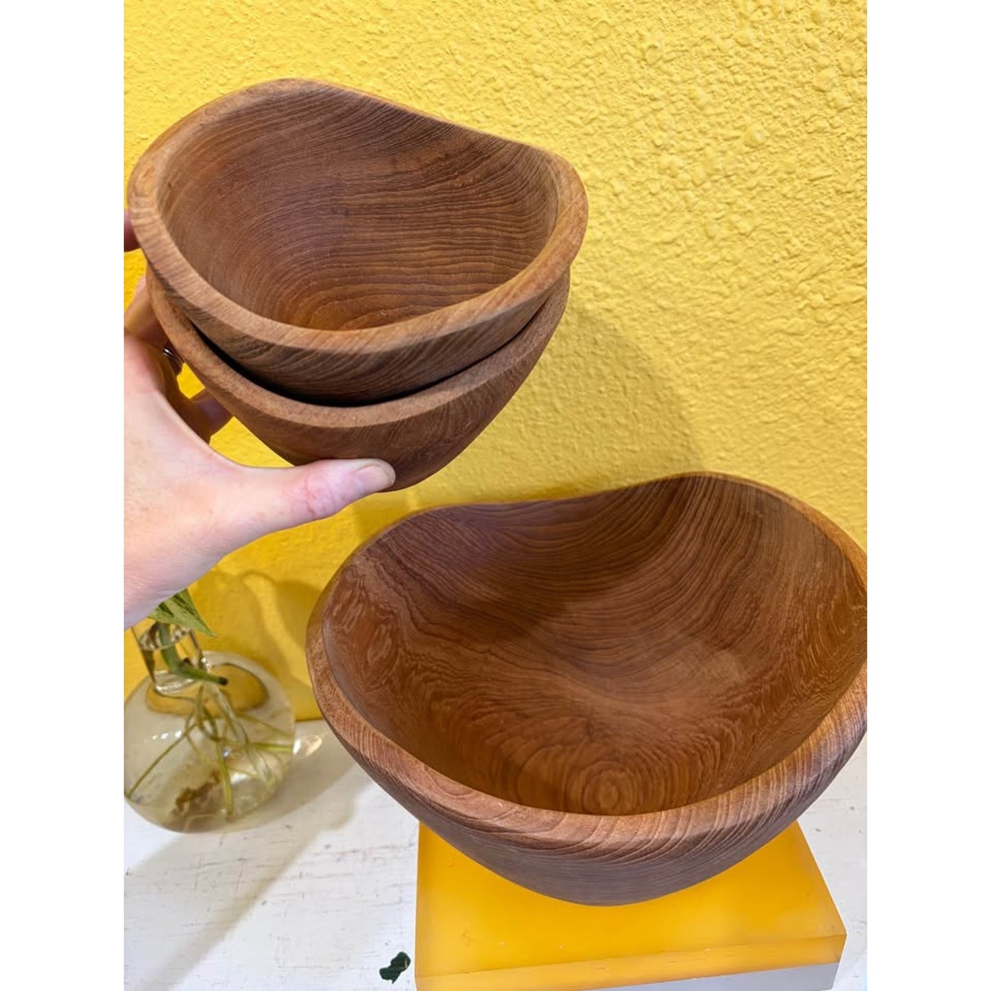Wooden Teak Salad Serving Bowl with 2 Small Bowls Set