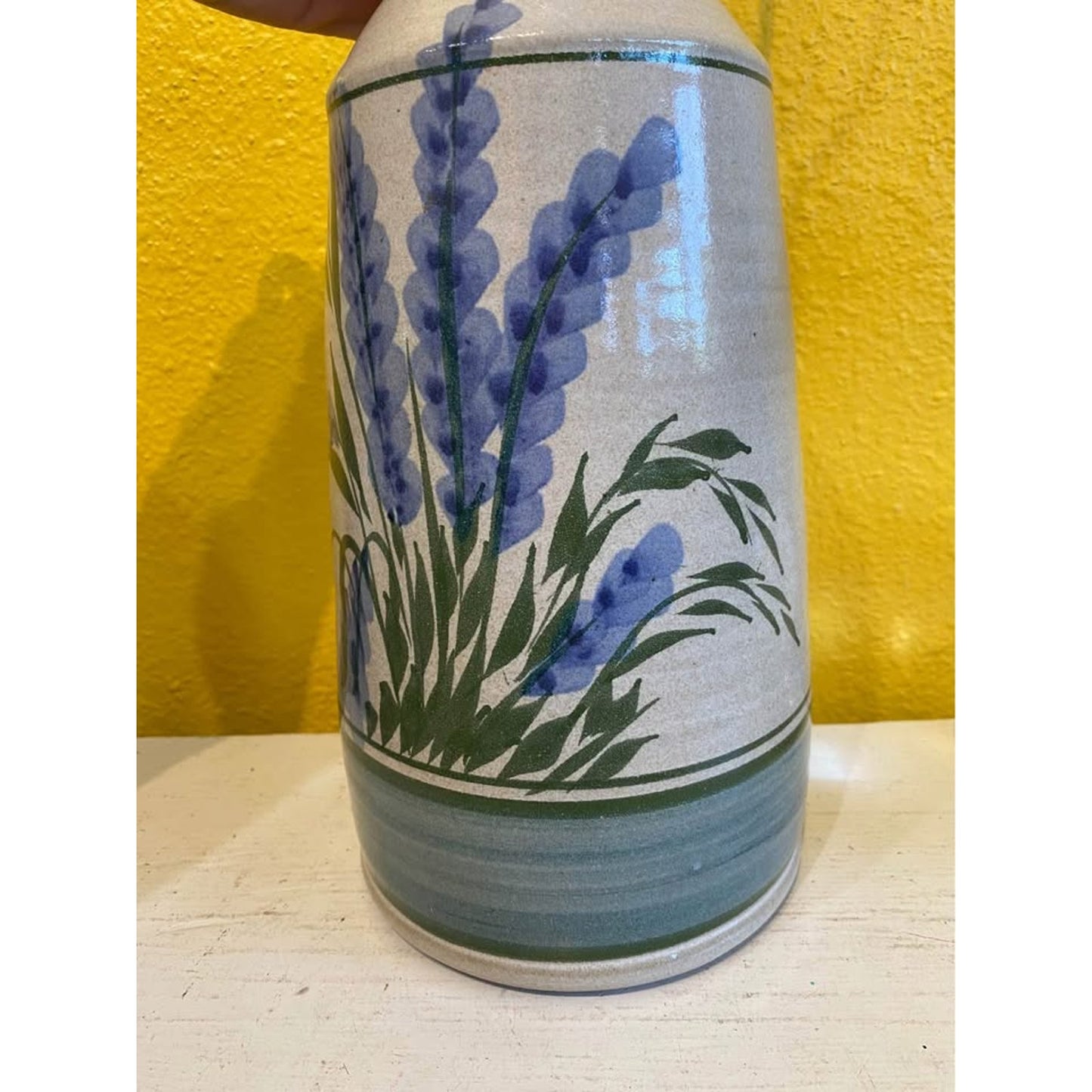 Beautiful Handmade Pottery Table Lamp with Floral Detail Lavender Flowers