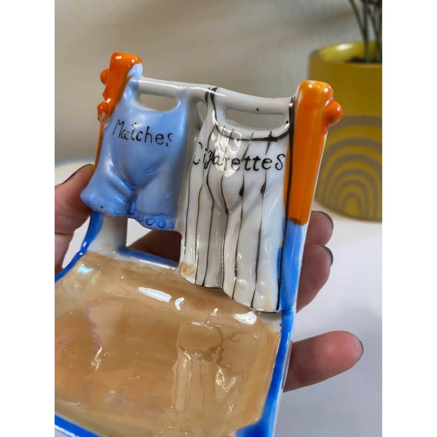 Vintage Lusterware Novelty Ashtray, Match holder. Figurine. Japan