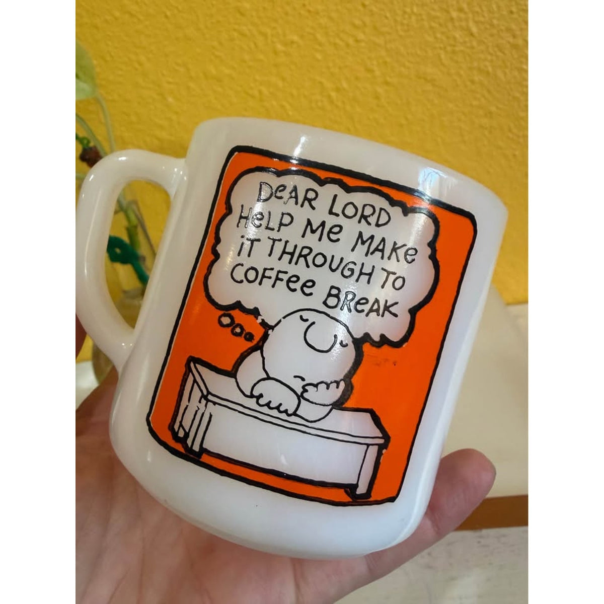 Vintage Federal Milk Glass Ziggy Coffee Break Mug Orange and White