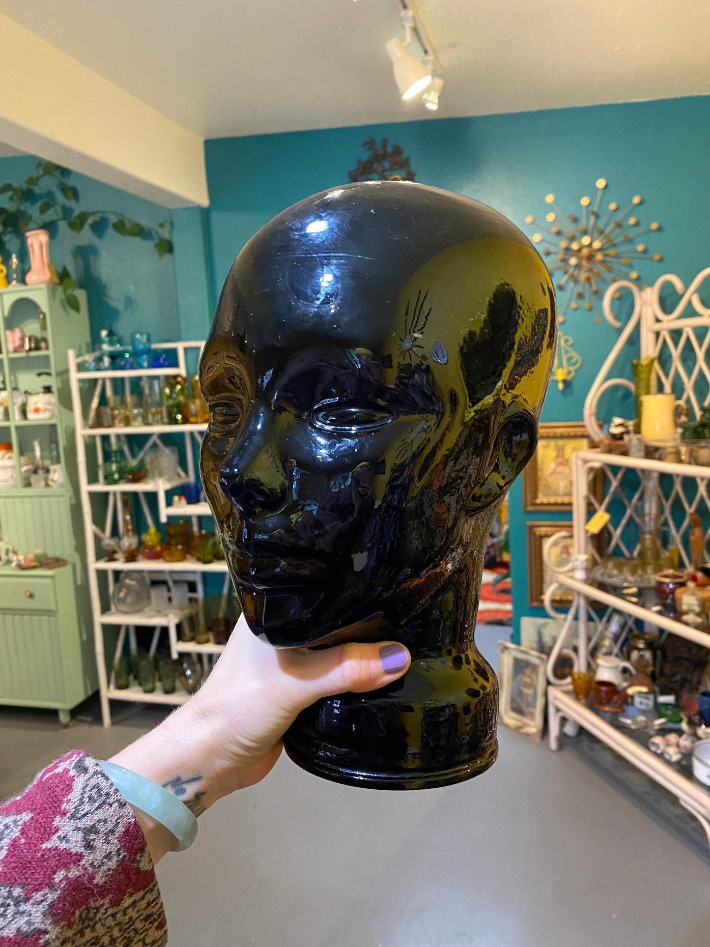 Vintage Black Glass Mannequin Display Head