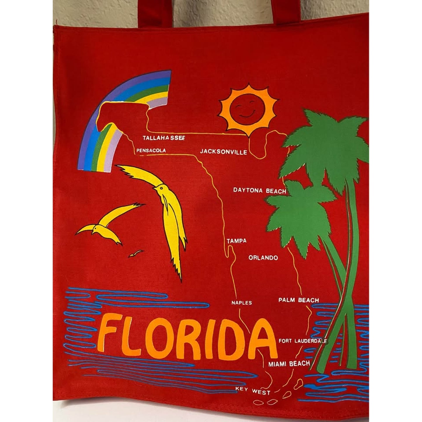 Bright Red Vintage Florida State Canvas Zip Tote Bag
