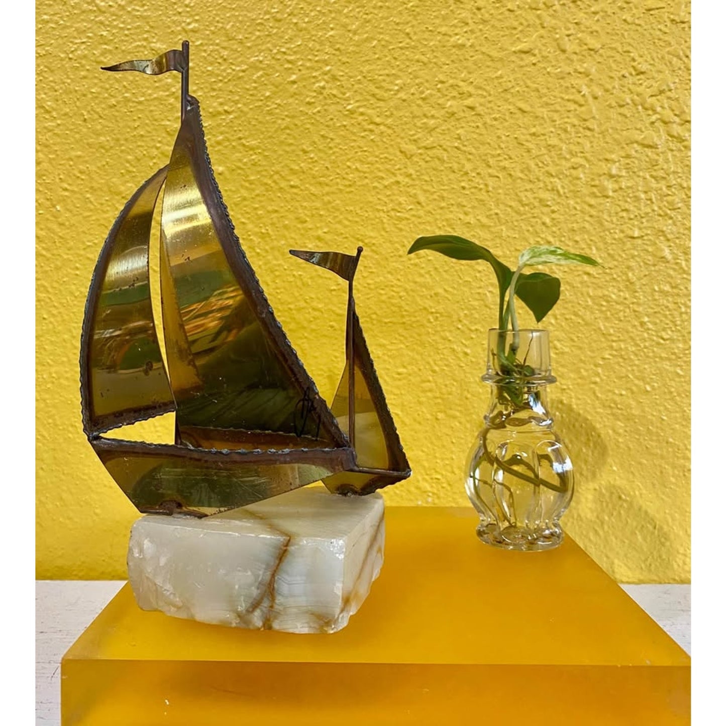 Brass sailboats on marble base. Home Office Decor Beach Theme