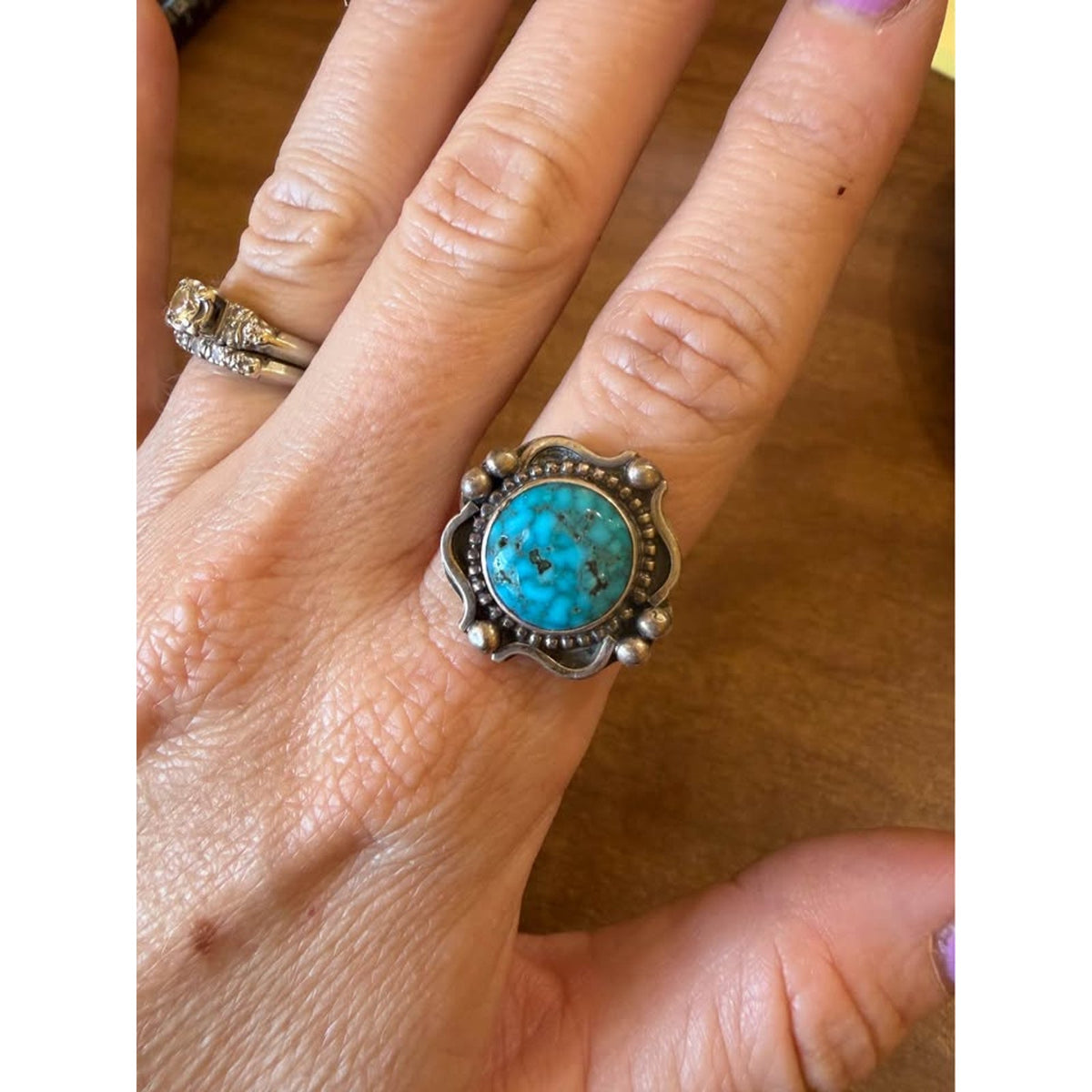 Vintage Sterling and Turquoise Ring Size 11. Navajo.