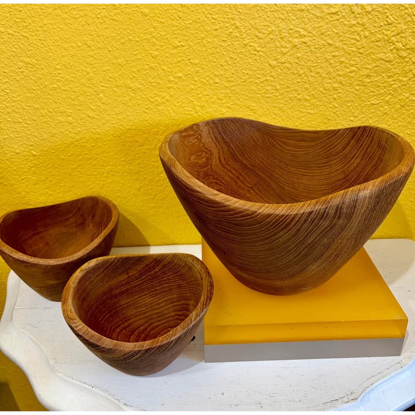 Wooden Teak Salad Serving Bowl with 2 Small Bowls Set