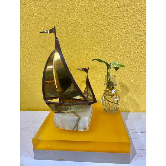Brass sailboats on marble base. Home Office Decor Beach Theme