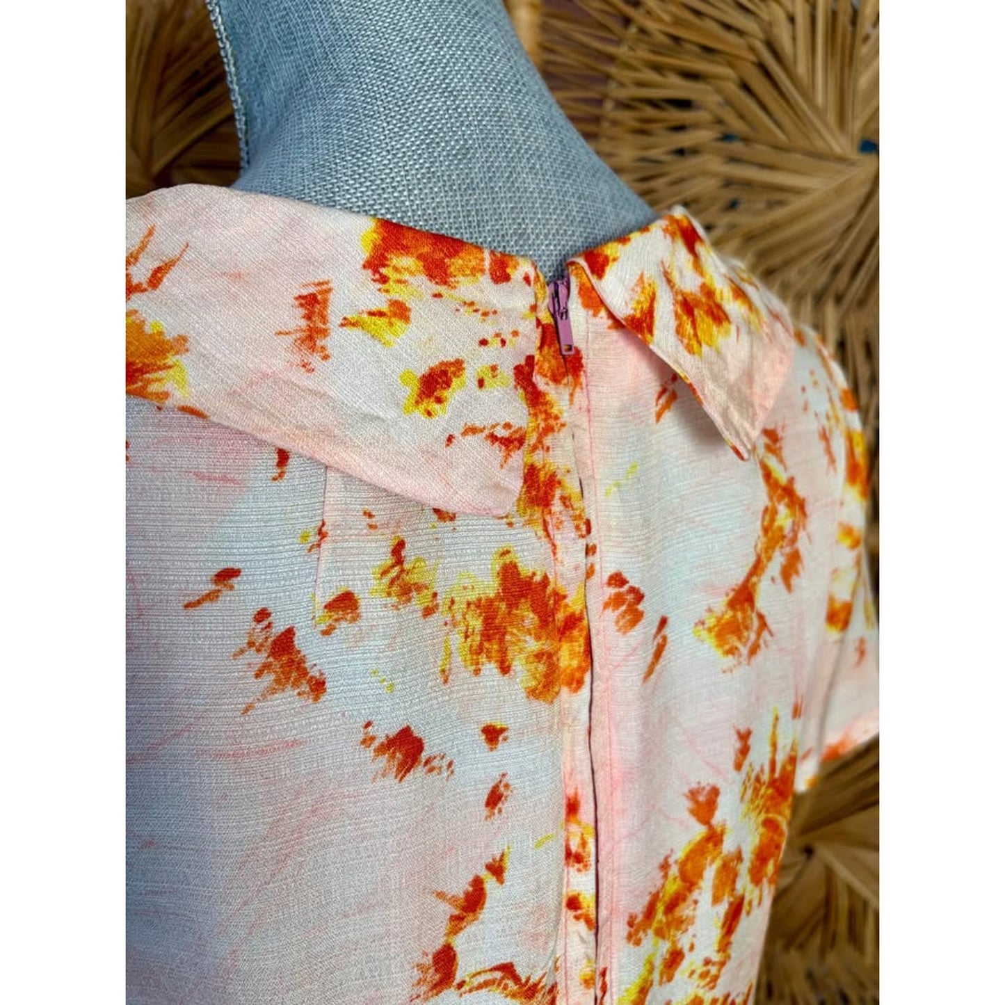 Vintage collared Pink and Orange ‘tie dye’ Shift dress S-M