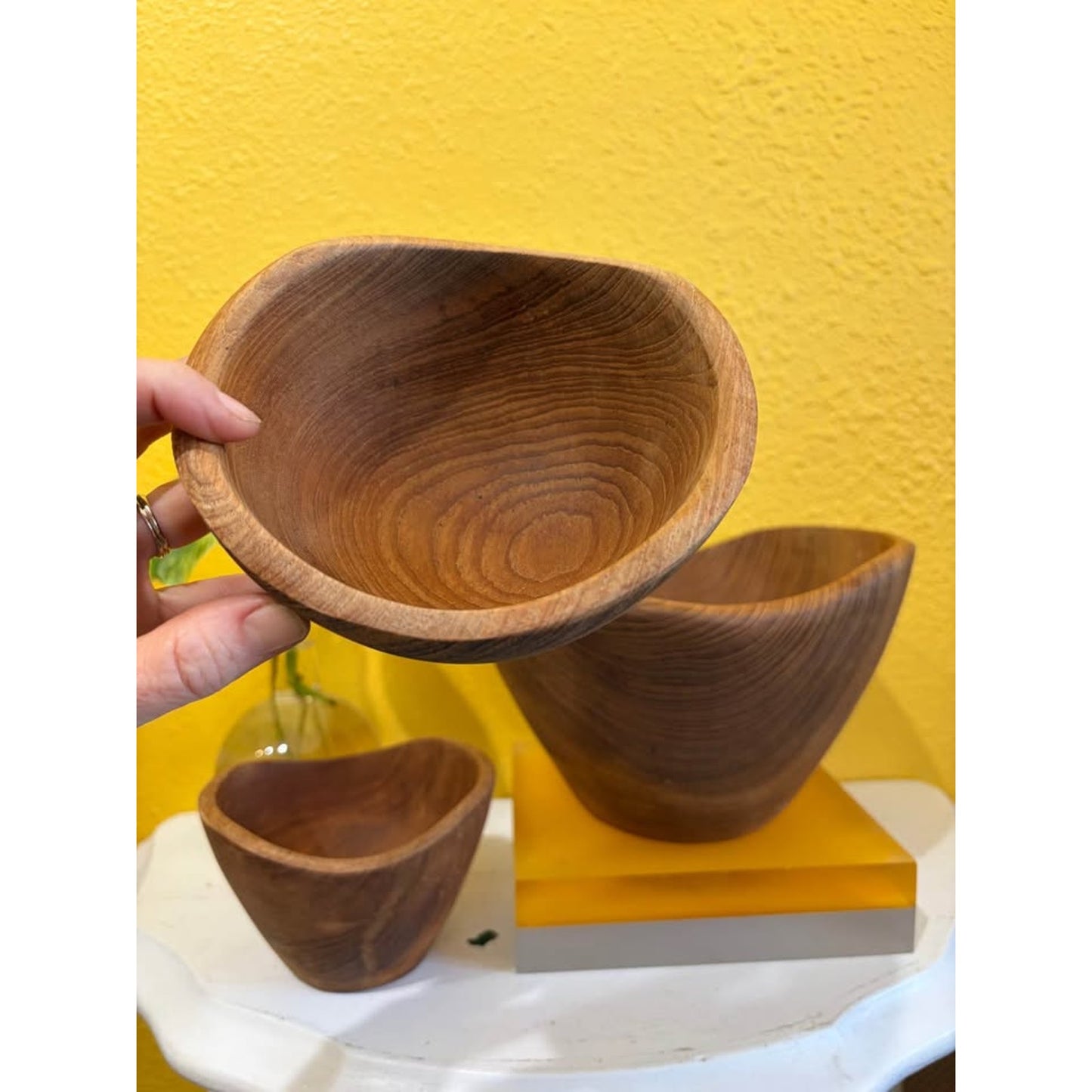 Wooden Teak Salad Serving Bowl with 2 Small Bowls Set