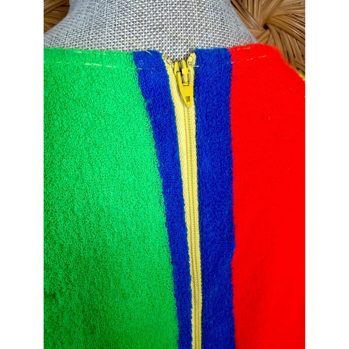 Vintage 1970s Bright Striped Terry Cloth Maxi Dress Beach Cover up Sz M-L