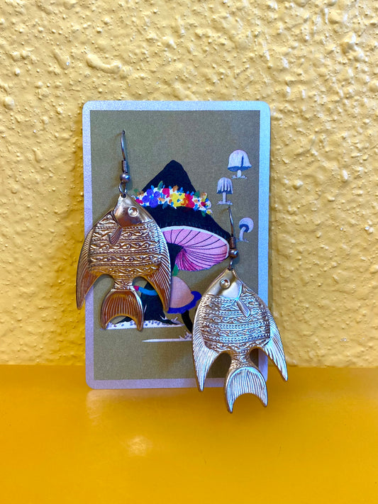 Gold Tone Fish Dangle Earrings