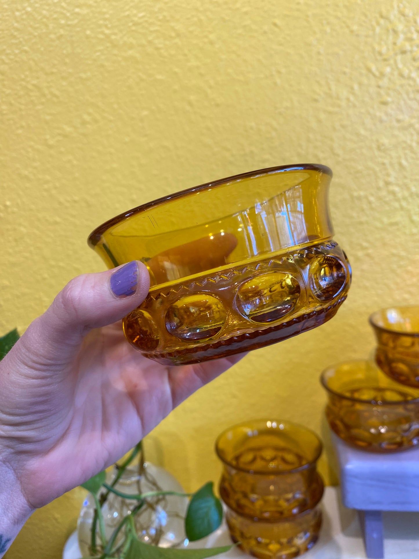 Vintage Amber Indiana Glass Kings Crown Small Bowls. Set of 6