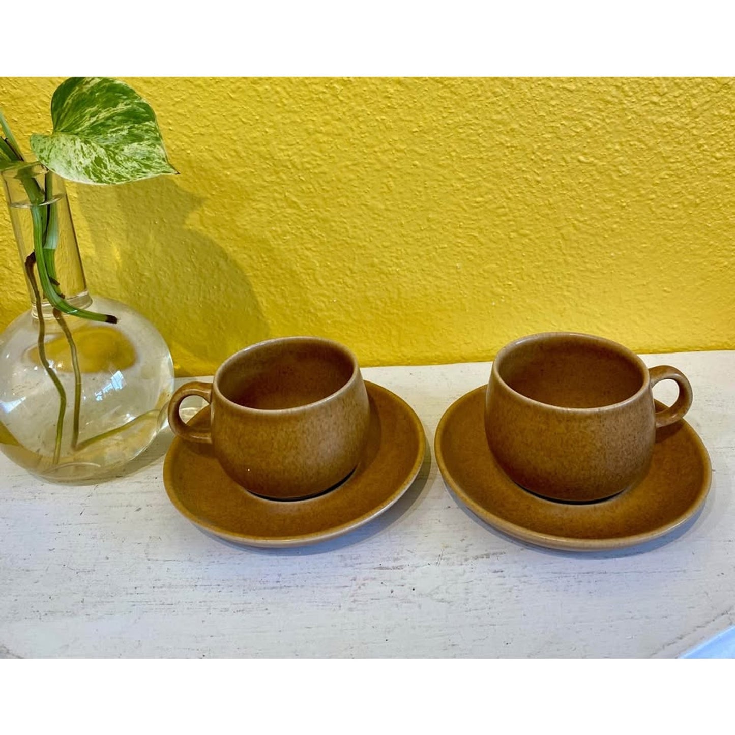 Vintage Denby Stoneware Tea Cups and Saucers. Set of 2