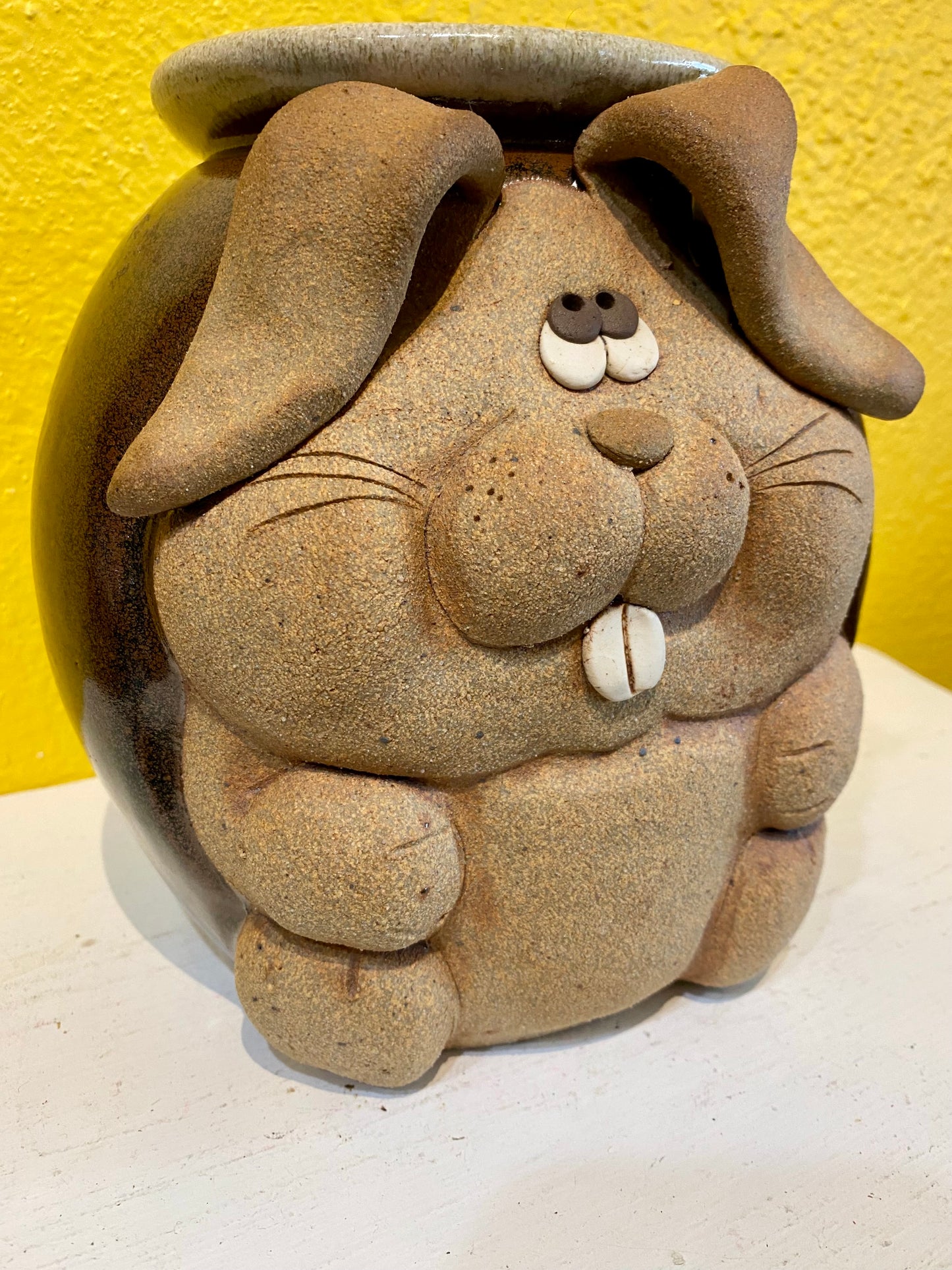 Vintage Ceramic Stoneware Anthropomorphic Bunny Rabbit Cookie Jar