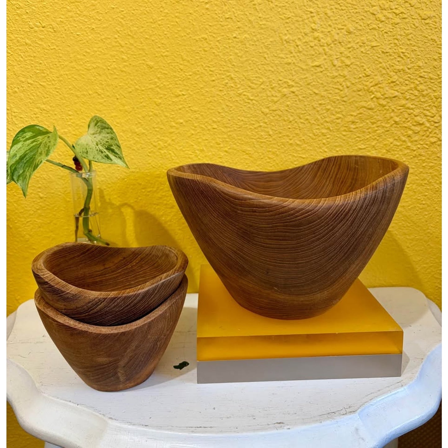Wooden Teak Salad Serving Bowl with 2 Small Bowls Set