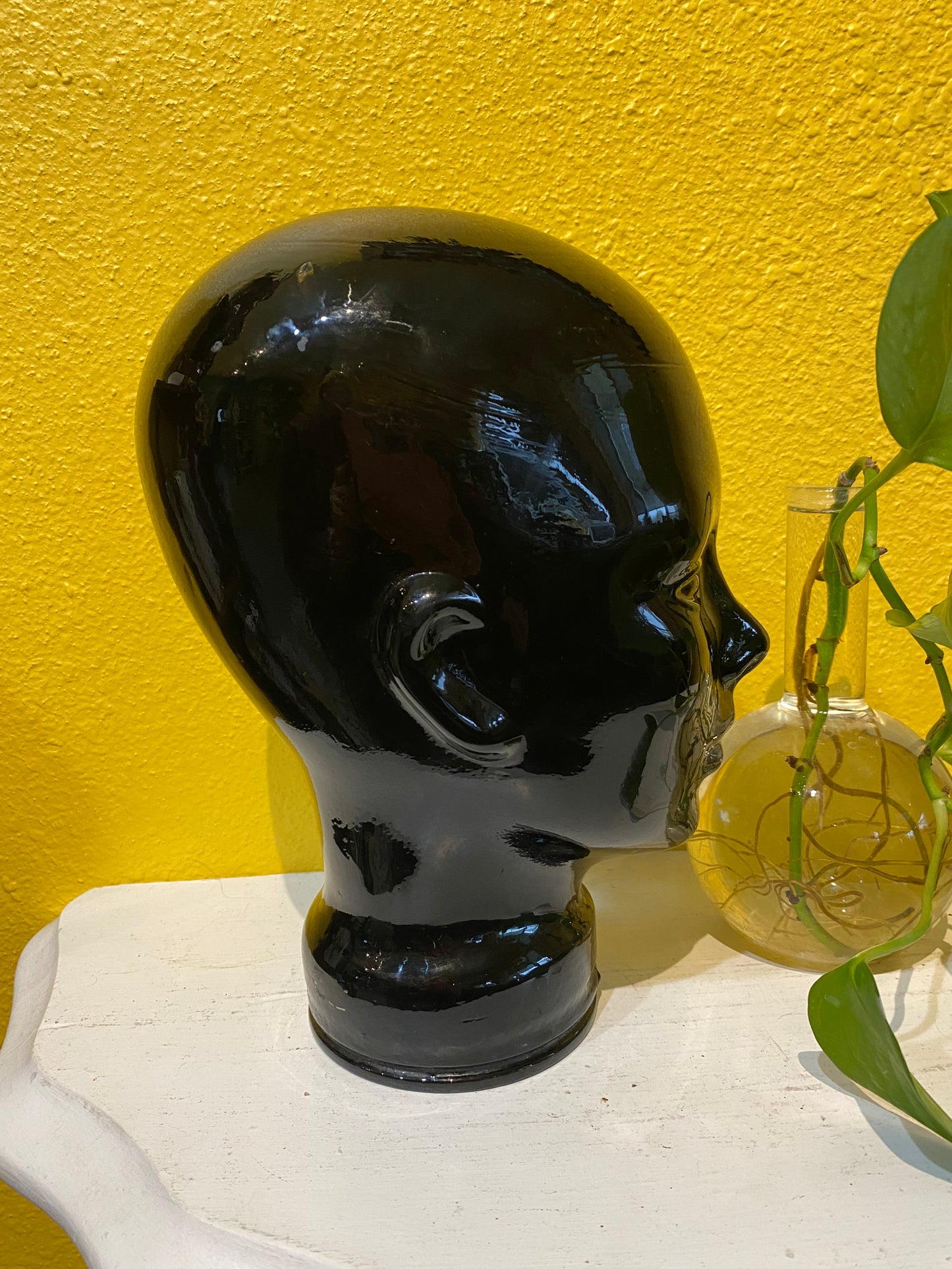 Vintage Black Glass Mannequin Display Head