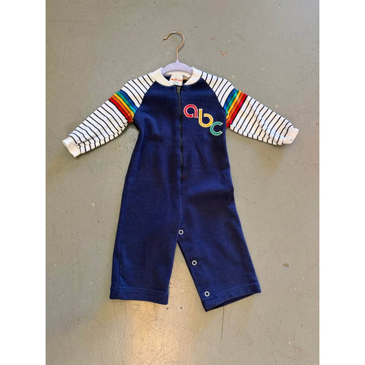 Vintage primary color one piece kids ABC rainbow outfit. 12mos. Health Tex
