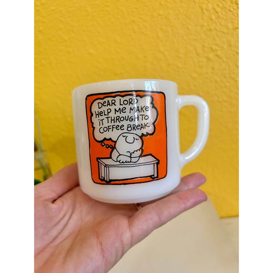 Vintage Federal Milk Glass Ziggy Coffee Break Mug Orange and White