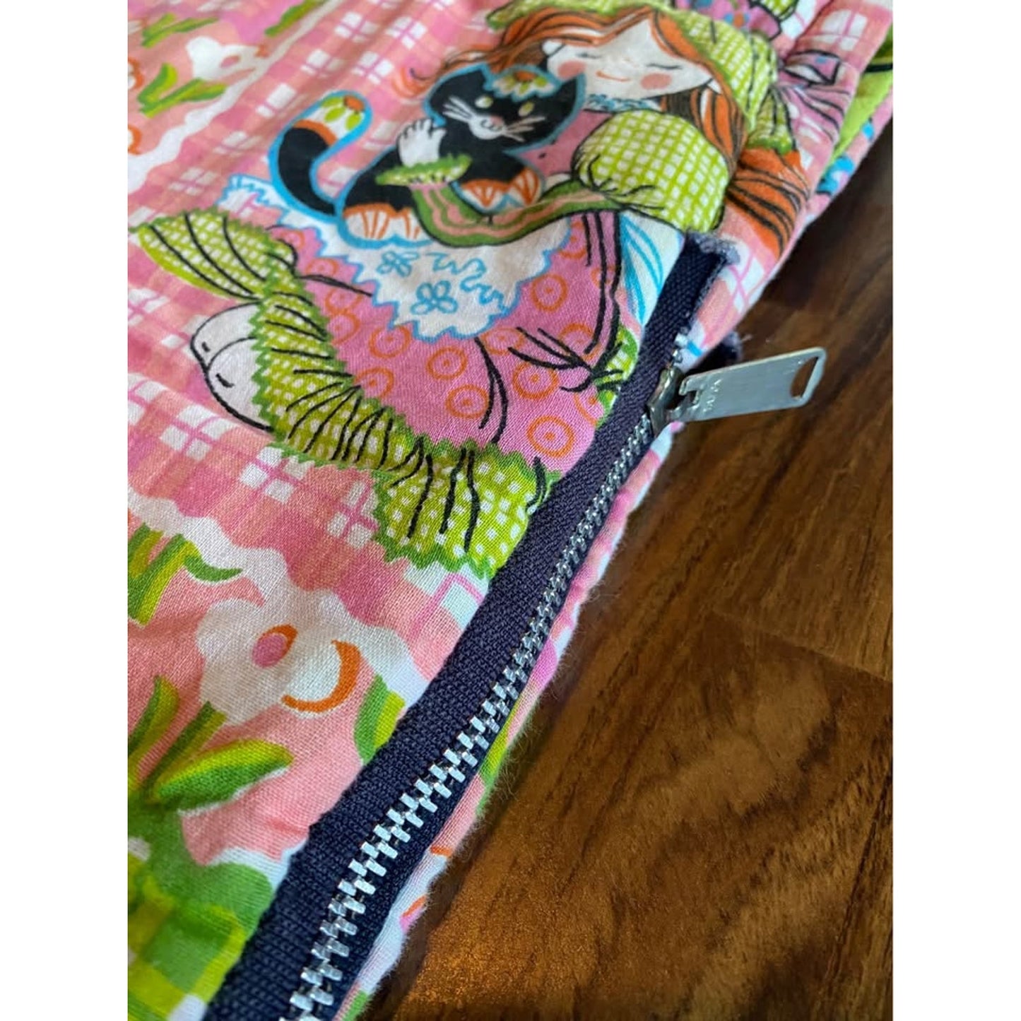 Vintage 60s Holly Hobbie Children’s sleeping Bag. Pink green patchwork